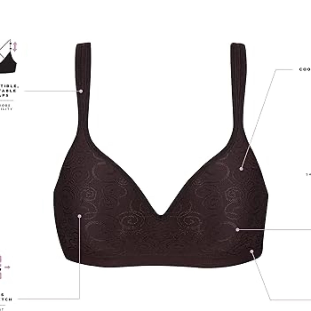 New Bali Cool Comfort Bra 42B Lightly Padded Wireless Soft - Picture 4 of 14